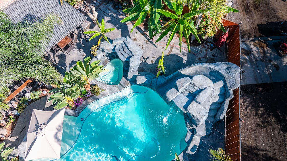 Rectangular pool with a raised spa