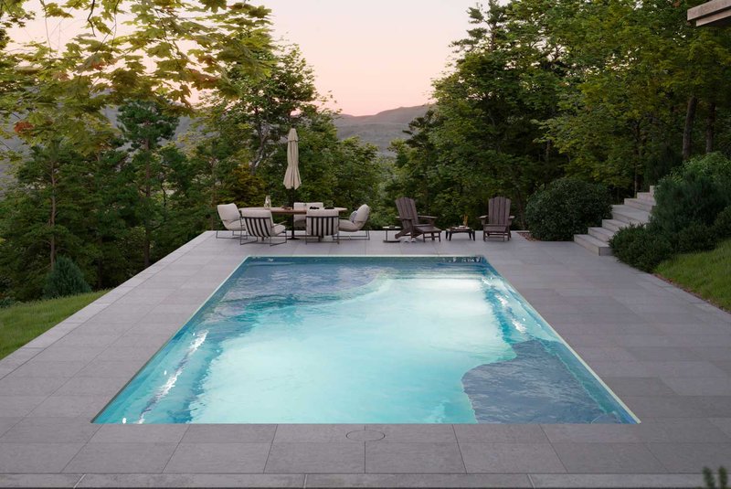 Latham Ariel 16 fiberglass pool installed