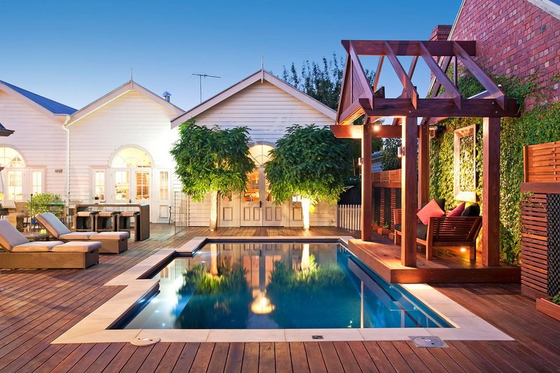 Latham Tuscan 11.20 fiberglass pool installed